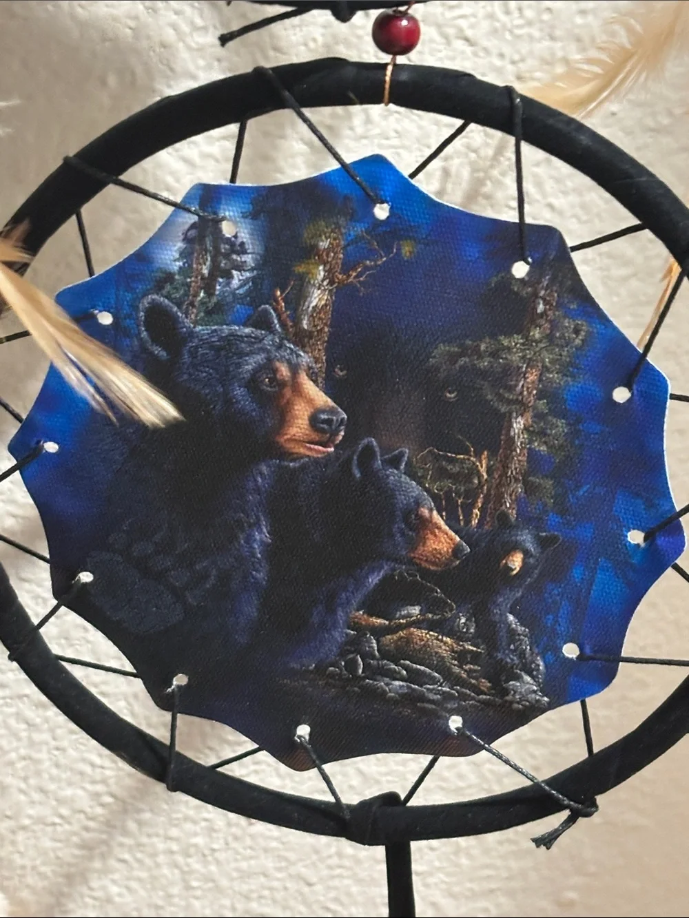 Black Triple Hoop Dreamcatcher Wall Decor with Feather Accents